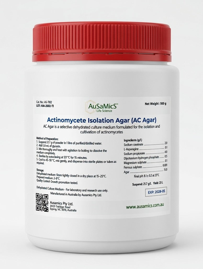 Actinomycete Isolation Agar (AC Agar)
Catalogue No. AS-1102  |  Selective medium for isolating actinomycetes from soil & water