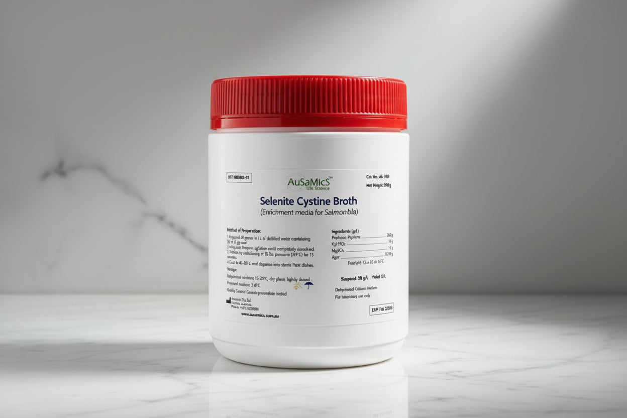 AuSaMicS AS-1346 Selenite Cystine Broth 500g dehydrated enrichment media for Salmonella.