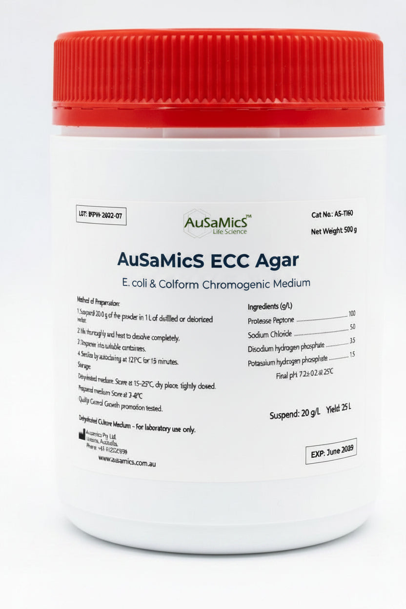 AuSaMicS ECC Agar — E. coli & Coliform Chromogenic Medium (AS-1438)