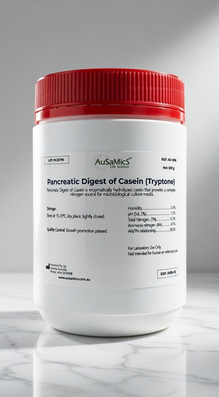 Peptone from casein tryptone powder for microbiological culture media preparation