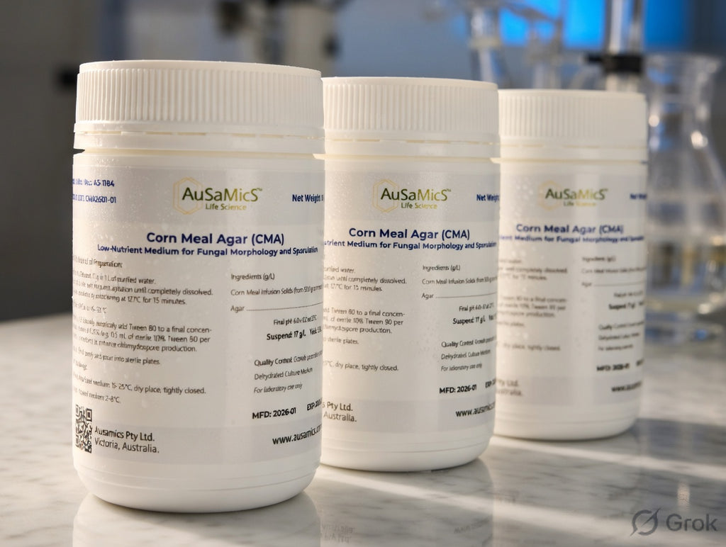 Corn Meal Agar (CMA) plates showing fungal morphology and sporulation patterns for Candida identification in microbiology labs
