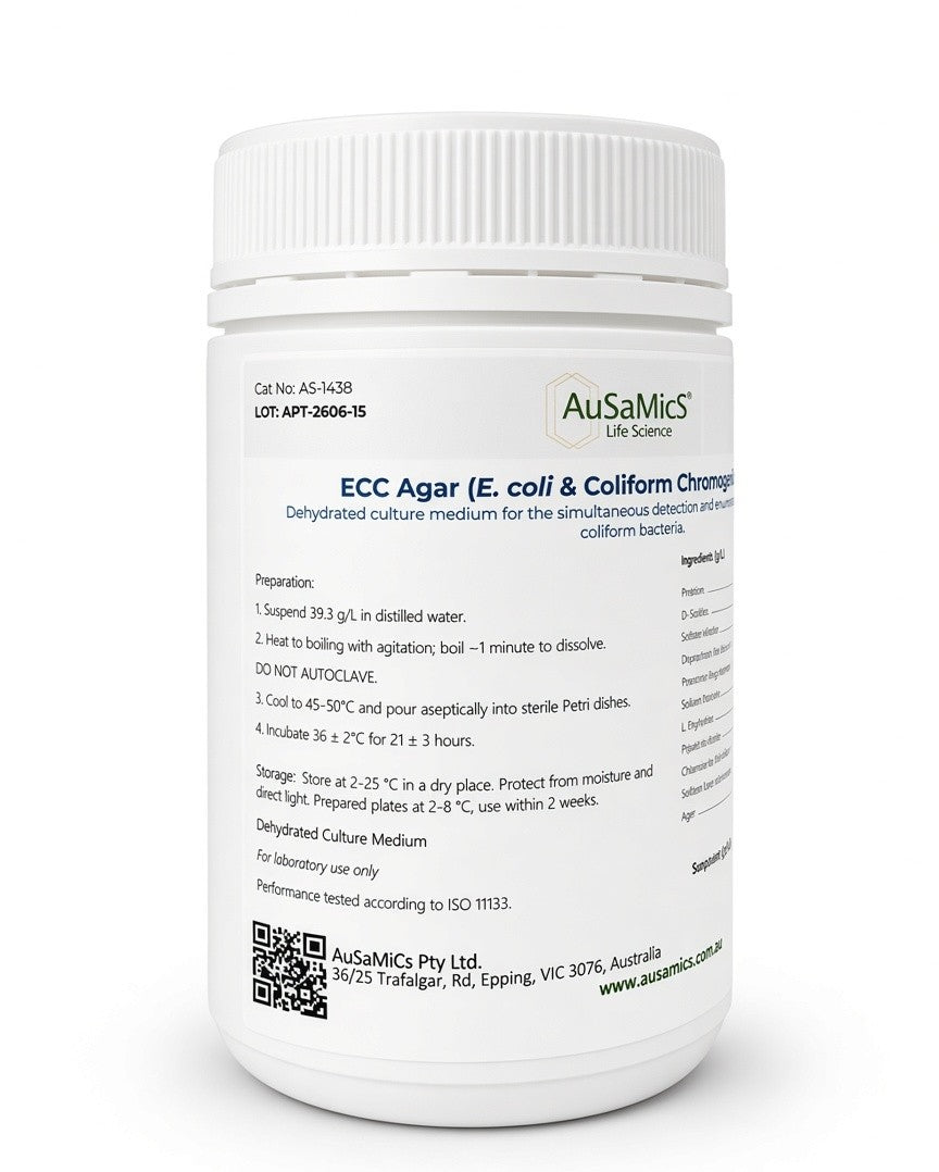 AuSaMicS ECC Agar — E. coli & Coliform Chromogenic Medium (AS-1438)