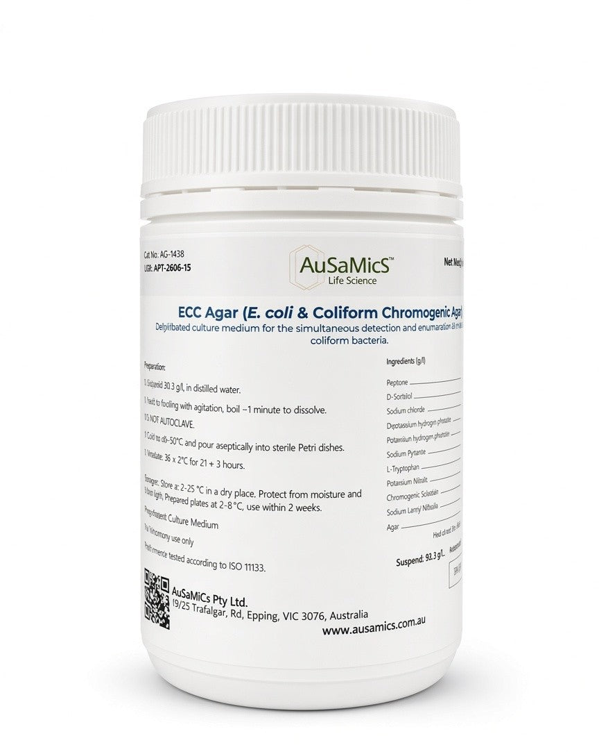 AuSaMicS ECC Agar — E. coli & Coliform Chromogenic Medium (AS-1438)