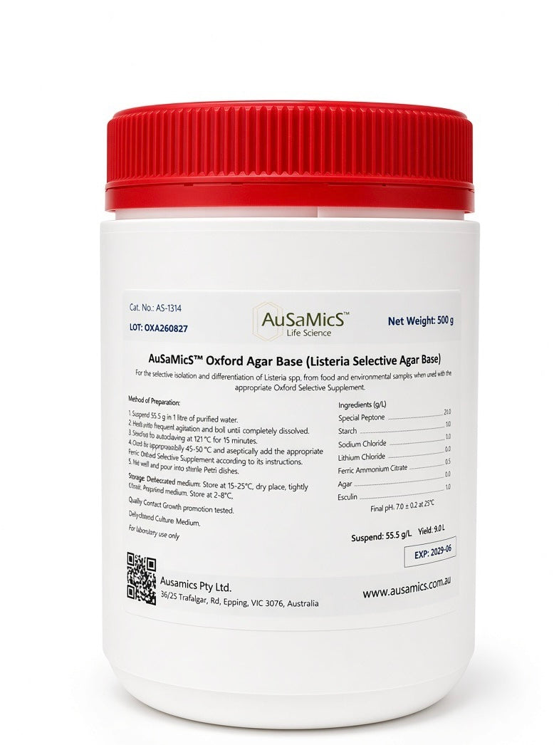 Oxford Agar (Listeria Selective Agar Base) | ISO 11290 Media – Ausamics | Cat No: AS-1314
