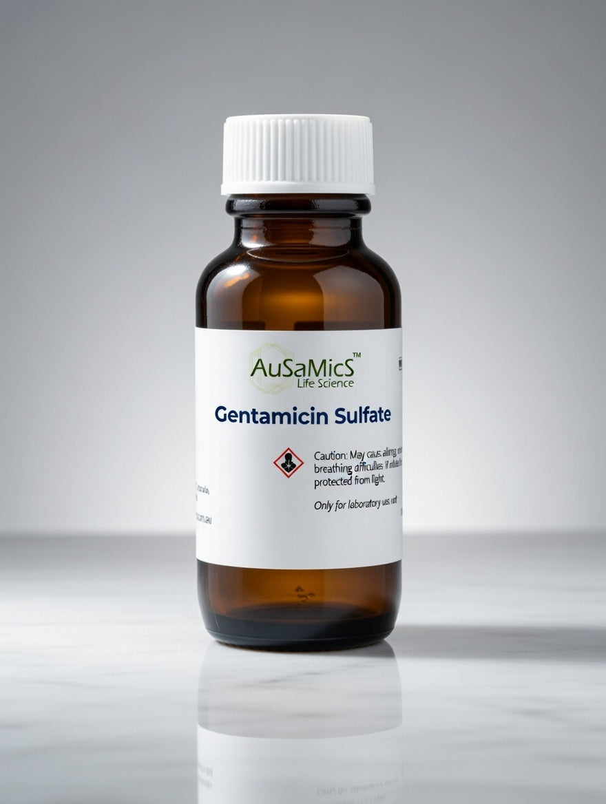 Gentamicin Sulfate (CAS 1405-41-0) is a broad-spectrum aminoglycoside antibiotic used in cell culture, microbial selection, and laboratory research. Supplied as high-purity powder.
