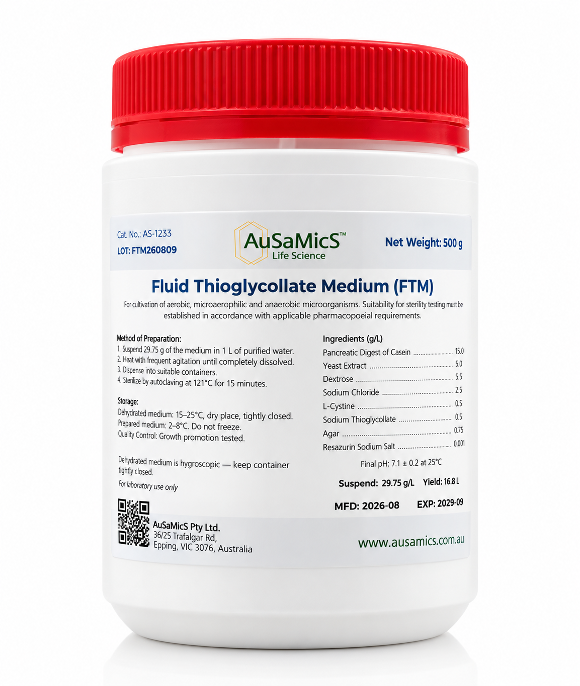 Fluid Thioglycollate Medium (FTM) | USP <71> Sterility Testing Medium for Aerobic & Anaerobic Bacteria
