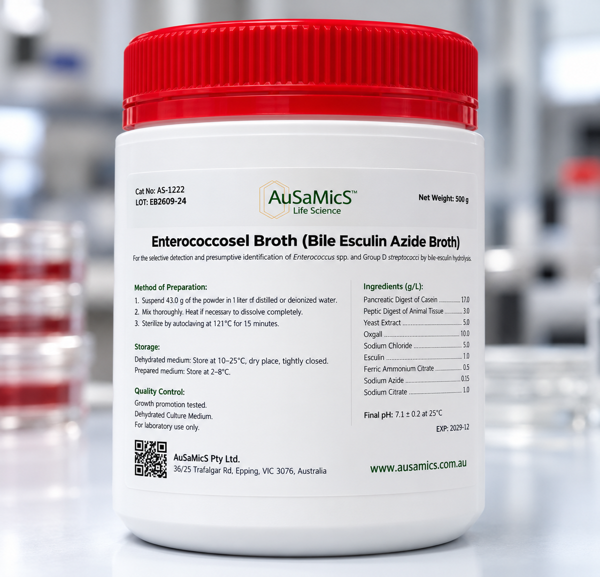 Bile Esculin Azide Broth (Enterococcosel-Type) | Selective Medium for Enterococci Detection | AS‑1222