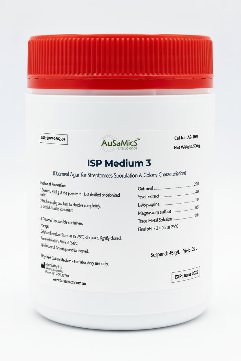 ISP Medium 3
Oatmeal Agar for Streptomyces Sporulation & Colony Characterization