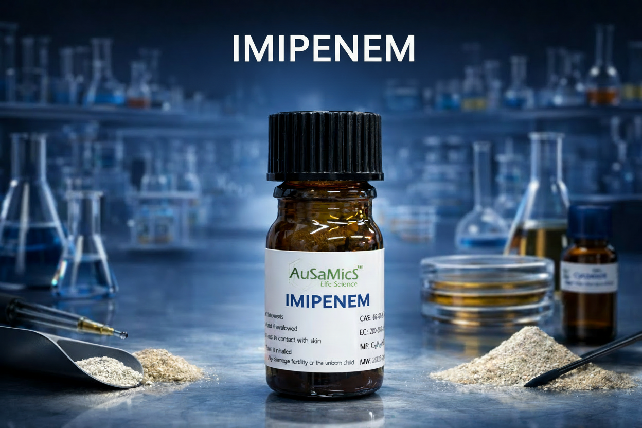 Imipenem monohydrate antibiotic powder laboratory reagent bottle
