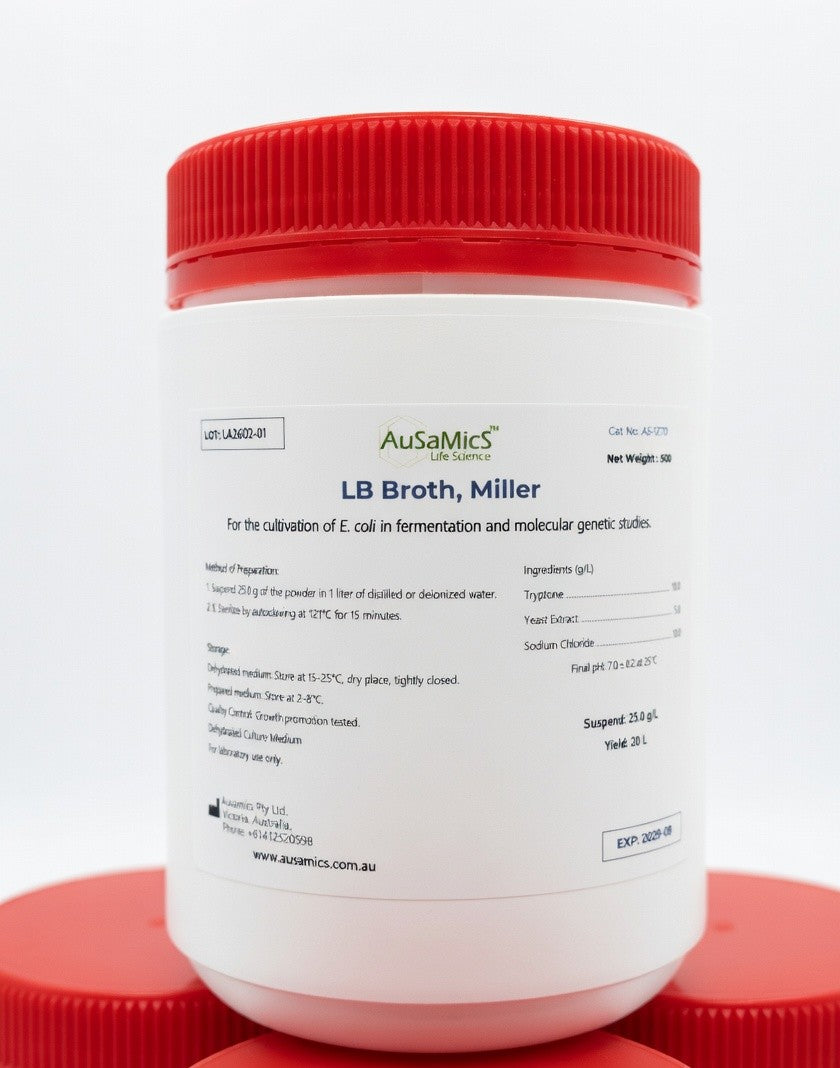 LB Broth (Miller) culture medium for E. coli growth and molecular biology applications in laboratory