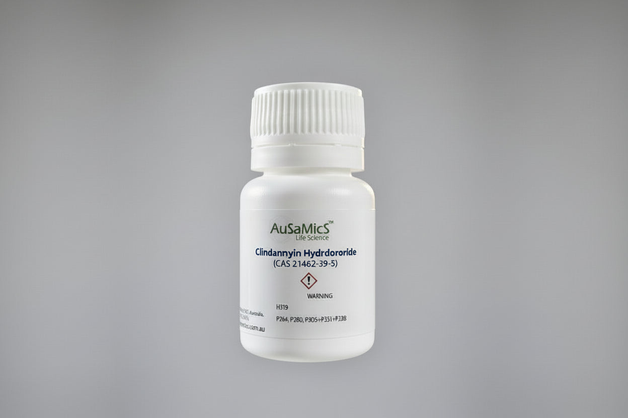 Research-grade Clindamycin Hydrochloride powder (CAS 21462-39-5), lincosamide antibiotic for microbiology and laboratory applications. HS Code 2941.90.00. COA & SDS available.