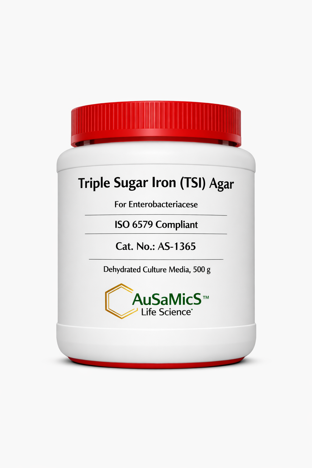 AS-1365 Triple Sugar Iron (TSI) Agar dehydrated culture media - 500g Ausamics.
TSI Agar reactions: Red/Yellow (Glucose only), Yellow/Yellow (Lactose/Sucrose), and Black precipitate