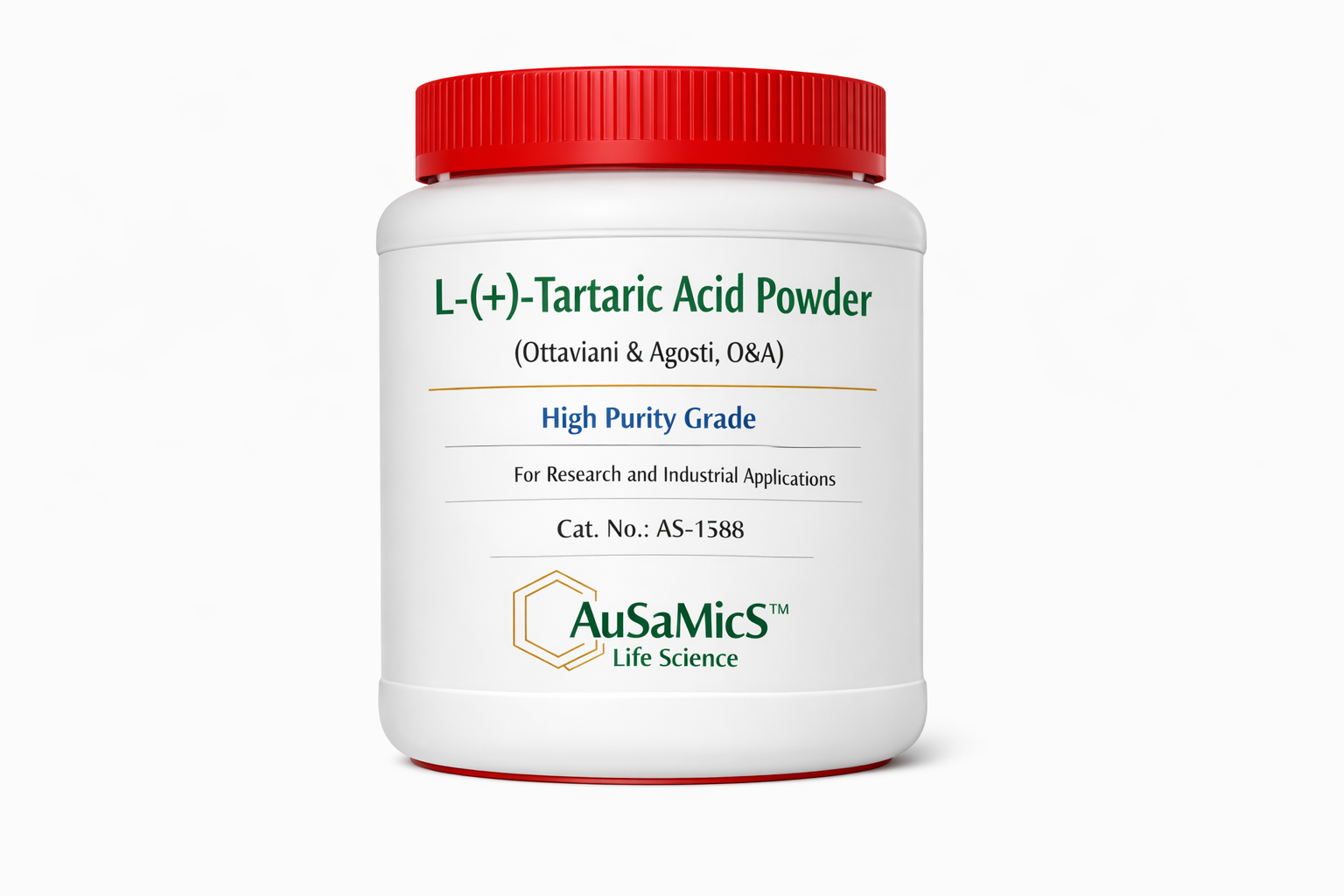 igh-purity L-Tartaric Acid white crystalline powder in a 500g secure lab container – Ausamics.
Tartaric Acid used in wine pH adjustment and stabilization processes.