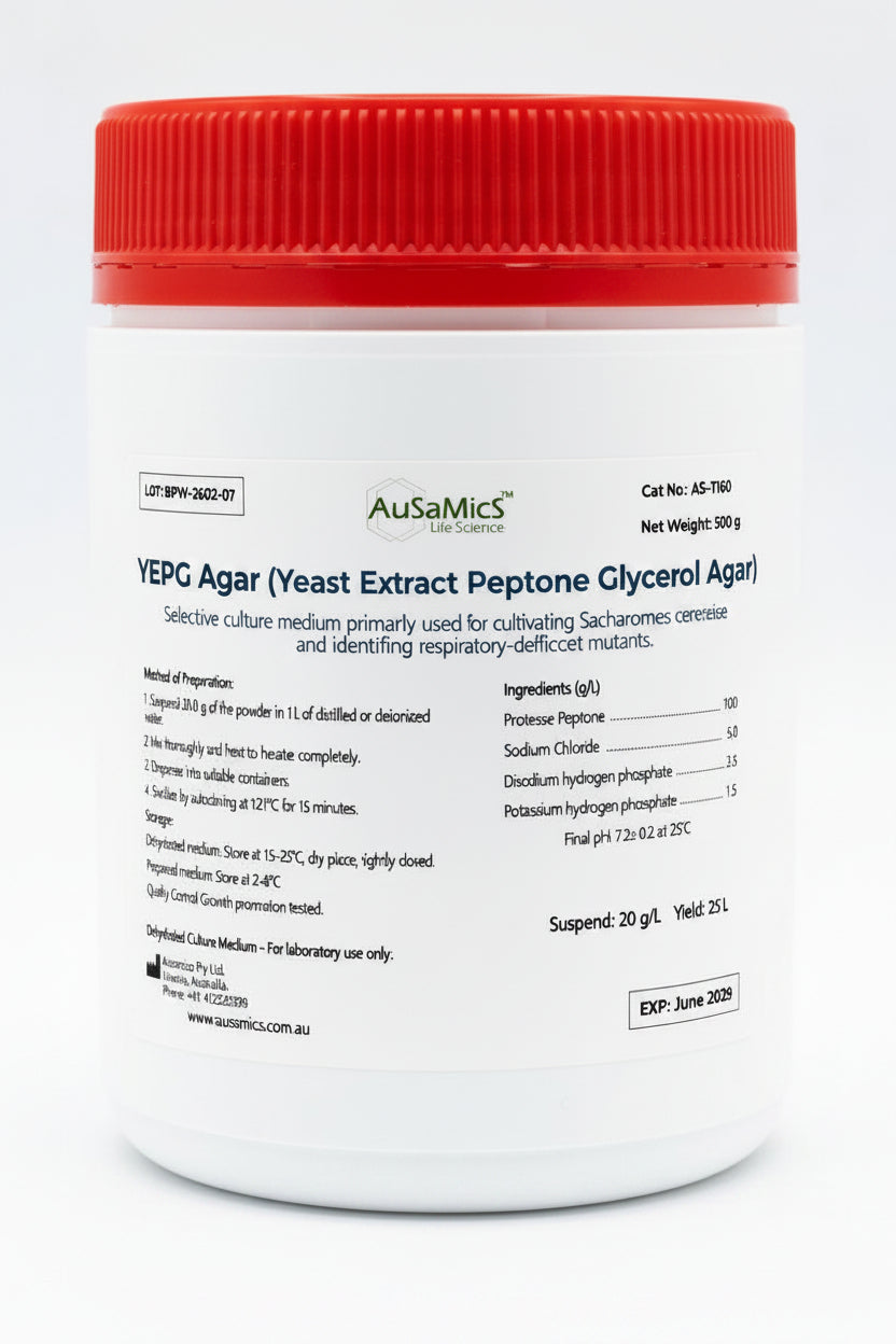 YEPG agar (Yeast Extract Peptone Glycerol agar) is a nutritionally rich, selective culture medium primarily used for cultivating Saccharomyces cerevisiae (yeast) and identifying respiratory-deficient mutants.