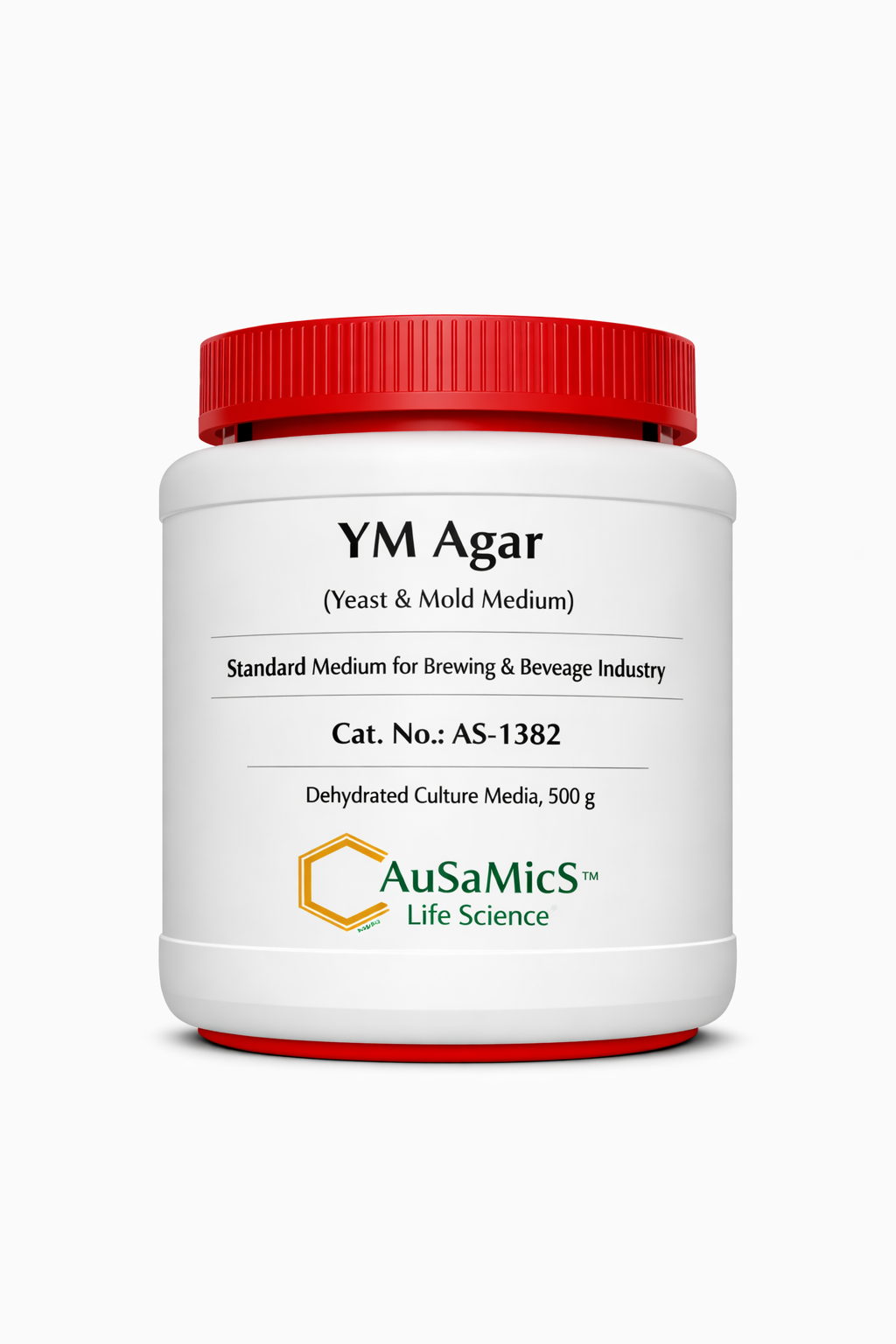 Yeast Mold (YM) Agar dehydrated media - 500g bottle by Ausamics.
