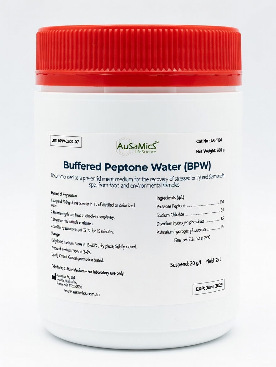 AuSaMicS Buffered Peptone Water BPW for Salmonella pre-enrichment