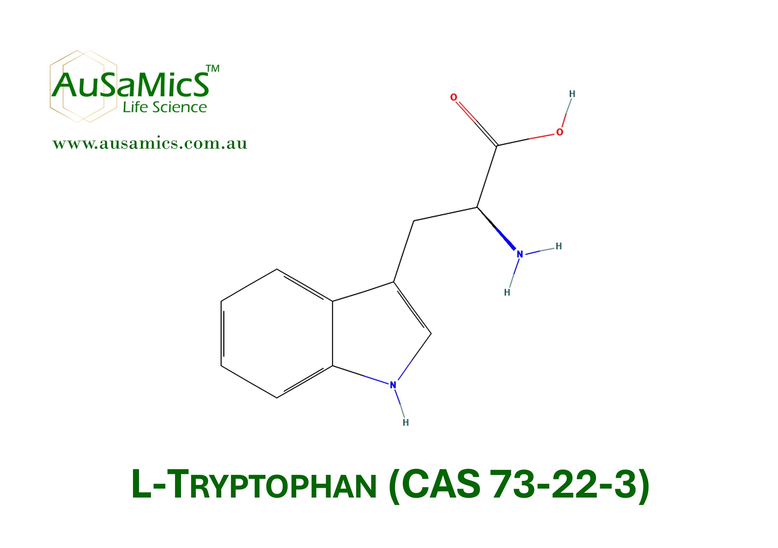 L-Tryptophan USP grade amino acid crystalline powder for laboratory and formulation use Ausamics Australia