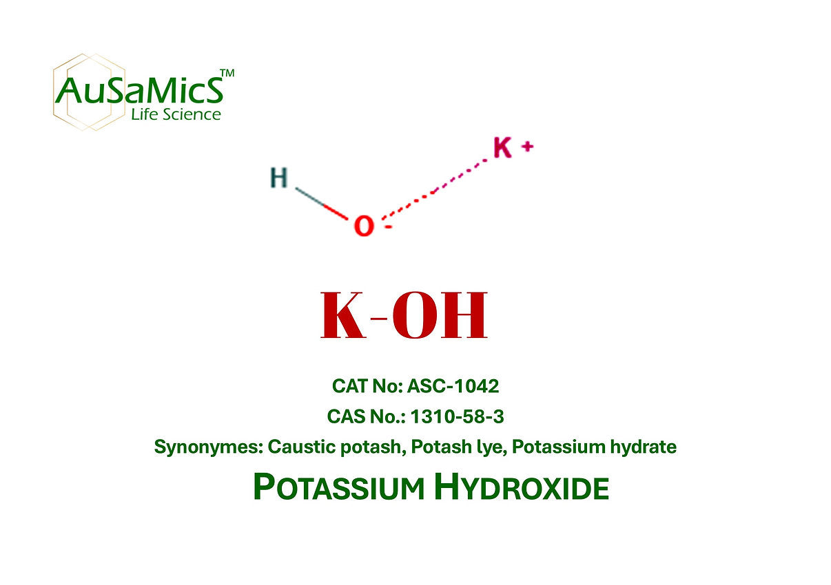 Potassium Hydroxide KOH pellets and flakes supplied by Ausamics for laboratory and industrial use