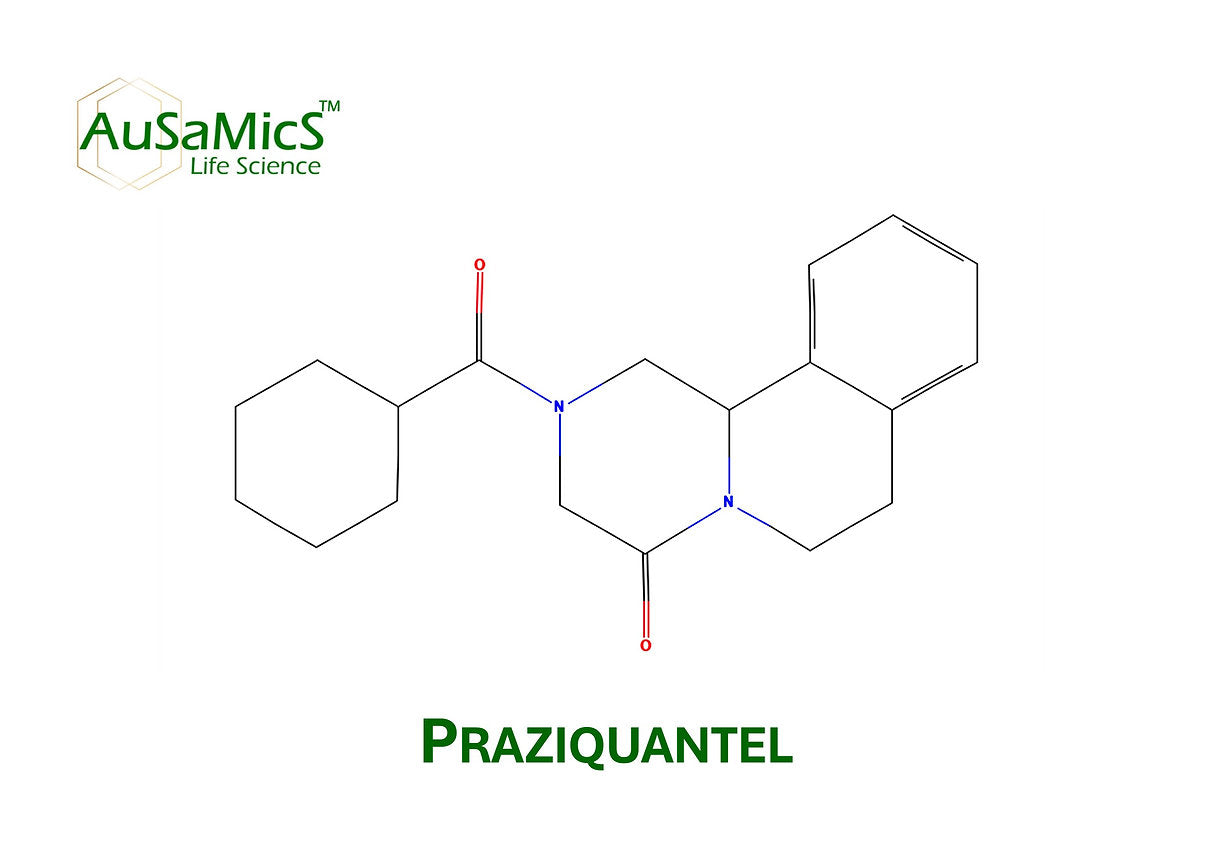 Praziquantel research-grade anti-helminthic compound powder Ausamics Australia