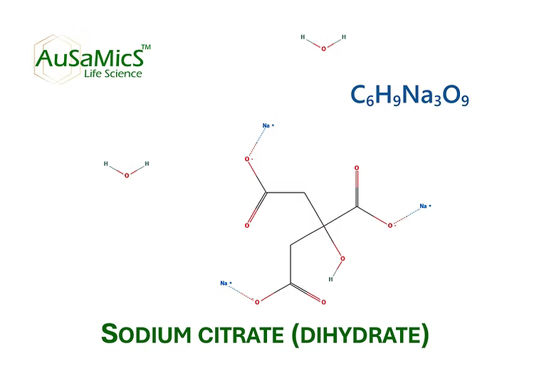Sodium citrate dihydrate food-grade crystalline powder used as a buffering and stabilising agent